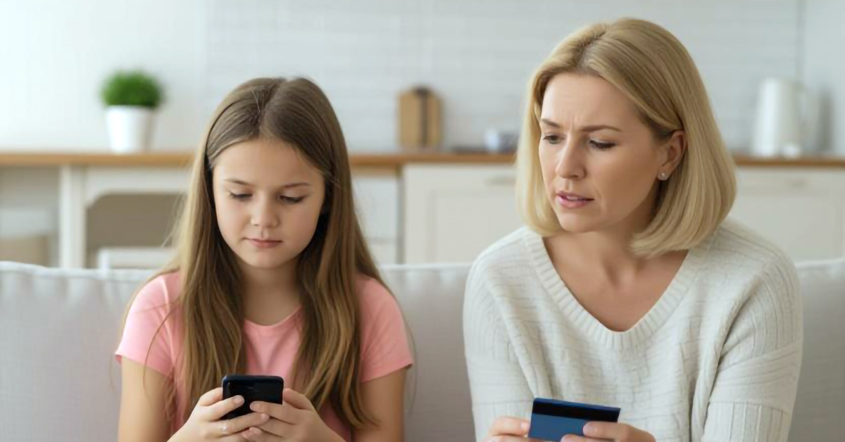 Australian mother stressed about HMD Fuse smartphone costs $799 plus monthly fees while child uses device, highlighting expensive child safety technology concerns" The alt text and descriptions emphasize both the accessibility needs (describing the visual scene) and SEO benefits