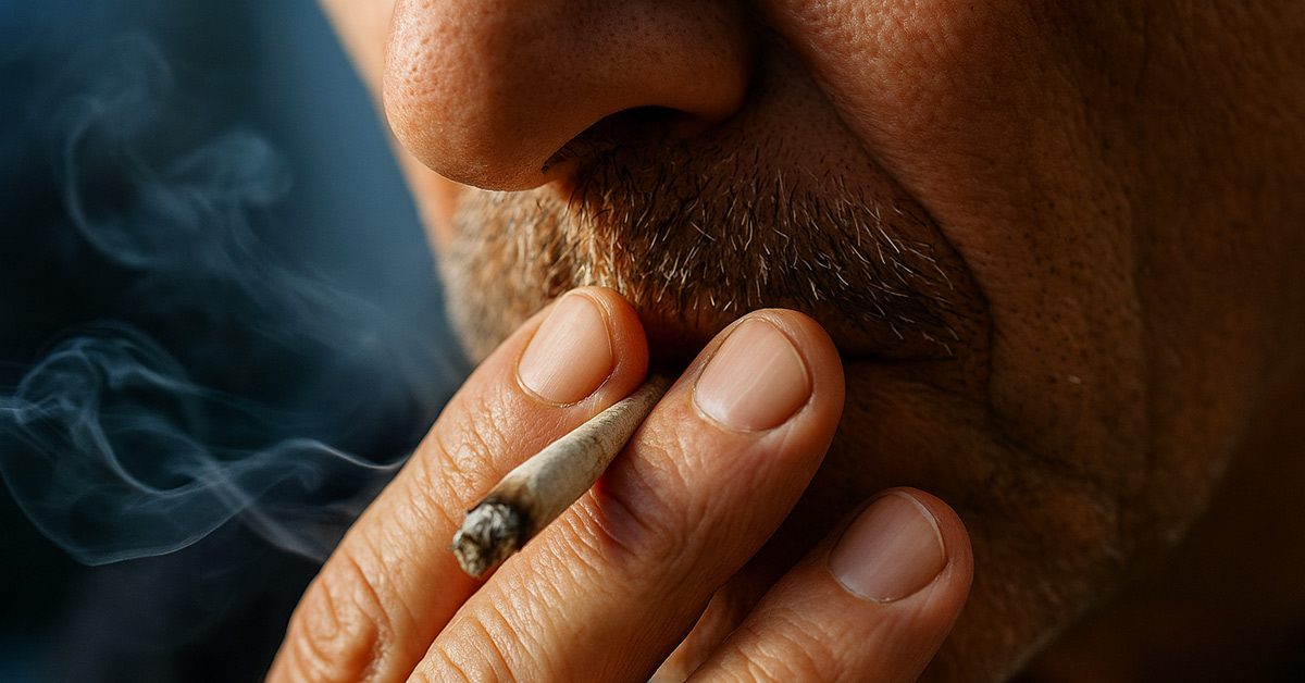 Older person smoking a hand-rolled cigarette, with visible smoke and weathered features—symbolizing the human toll of punitive tobacco policies.