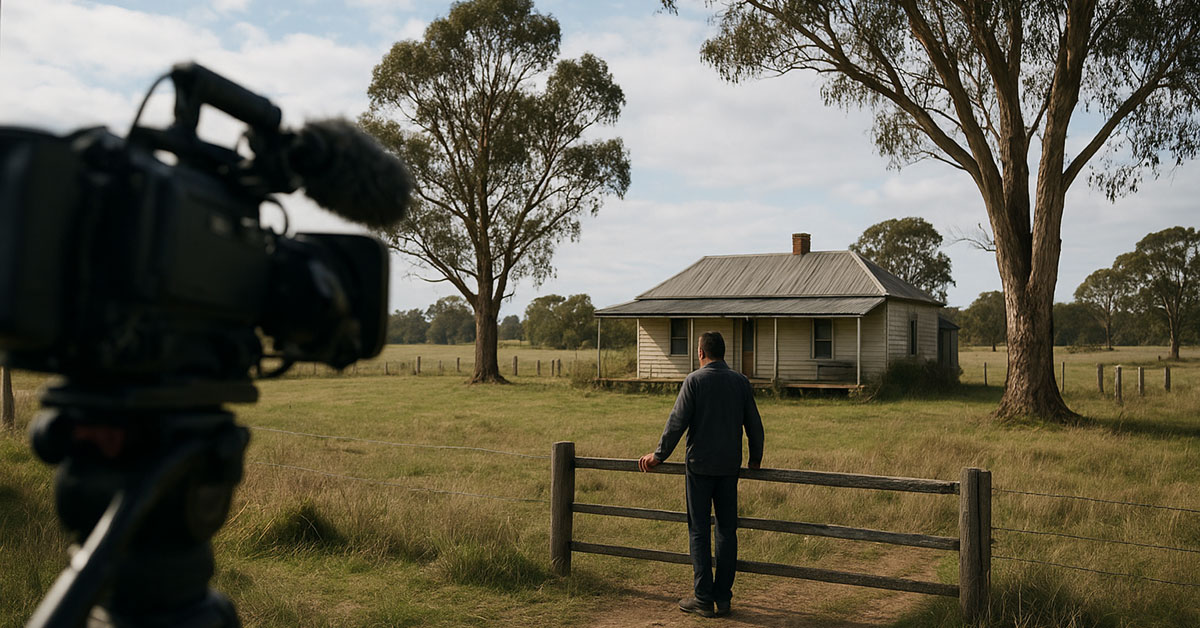 Rural Australian scene symbolising the media’s role in shaping Dezi Freeman’s outlaw myth